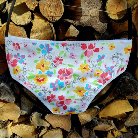 Culotte rigolote Taille 46 - Fleurs multicolores sur fond blanc