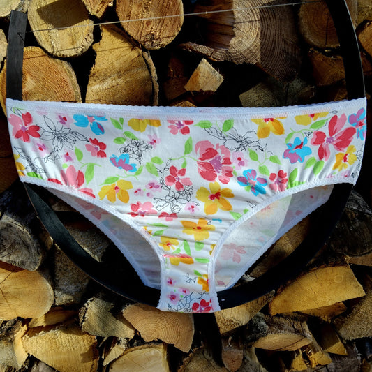 Culotte rigolote Taille 46 - Fleurs multicolores sur fond blanc