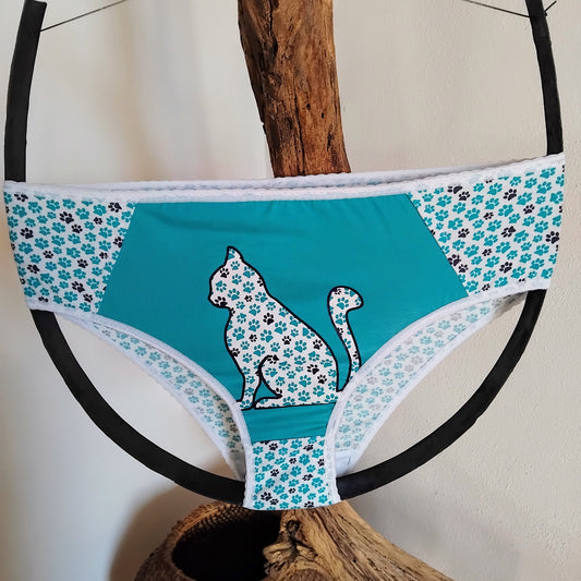 Culotte rigolote Taille 44 - Chat sur fond turquoise
