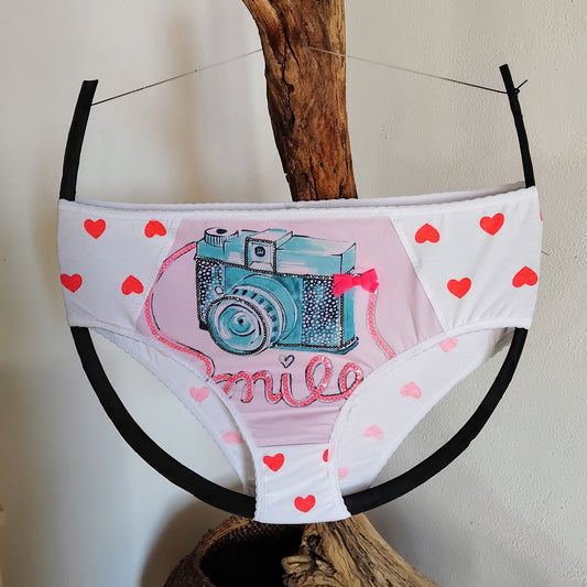 Culotte rigolote Taille 44 - Appareil photo et cœurs rose fluo